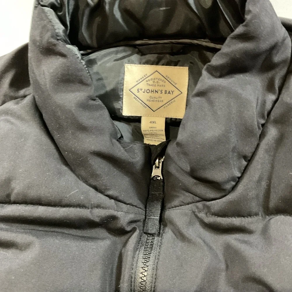 St. John's Bay Men's Puffer Vest 4XL Black Full Zip Insulated Winter Outdoor